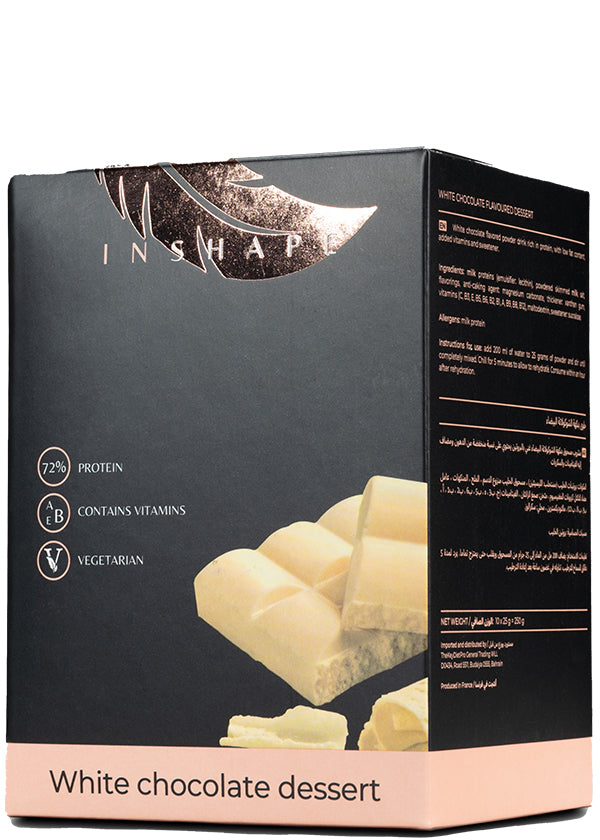 Inshape High-protein (72%) White Chocolate Dessert Meal Replacement – Reduced-carb, Low-fat, Vegetarian, With Added Vitamins And Sweetener, In 25g Sachet