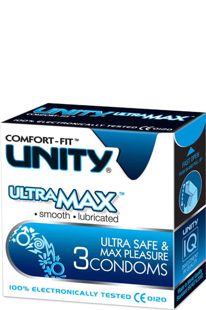 واقي ذكري Unity Ultra Max شديد التزليق لمتعة وحماية معززة لاتكس طبيعي 3 قطع