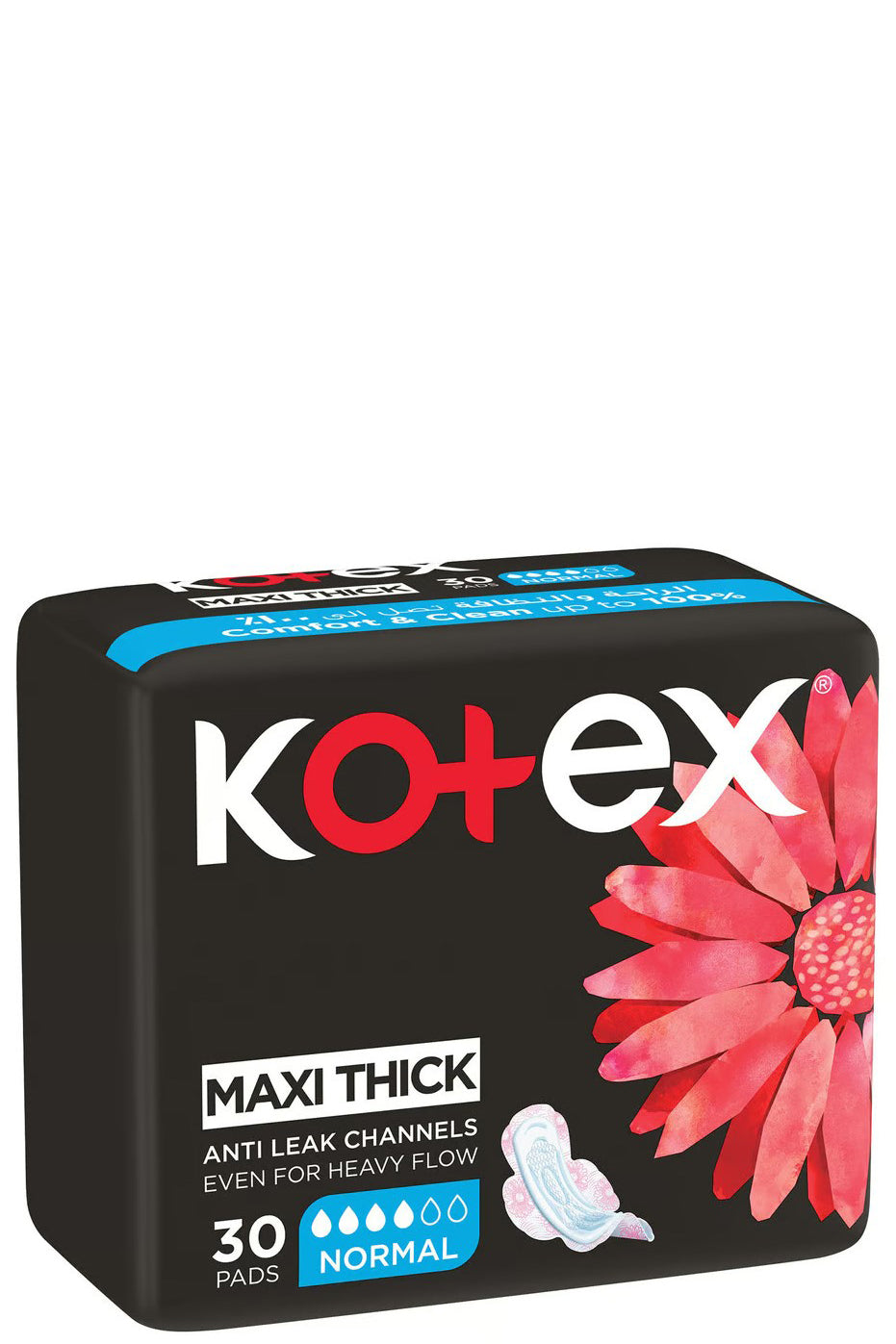 Kotex Maxi Normal Comfort And Clean Wings 30 Pads - Soft And Secure Fit For Comfort