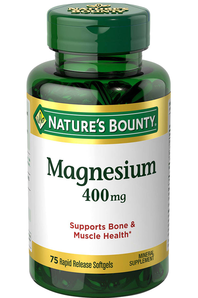 Nature's Bounty Magnesium 400mg لدعم صحة العظام والعضلات 75 كبسولة هلامية