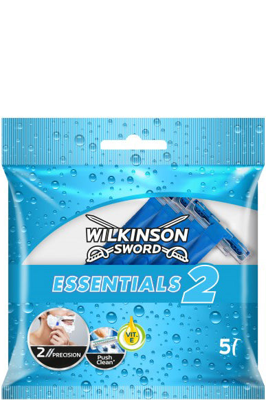 Wilkinson Sword Essentials Men's Razors 5 Pack Ergonomic Handle Precision Blades Lubrication Strip Comfortable Shave
