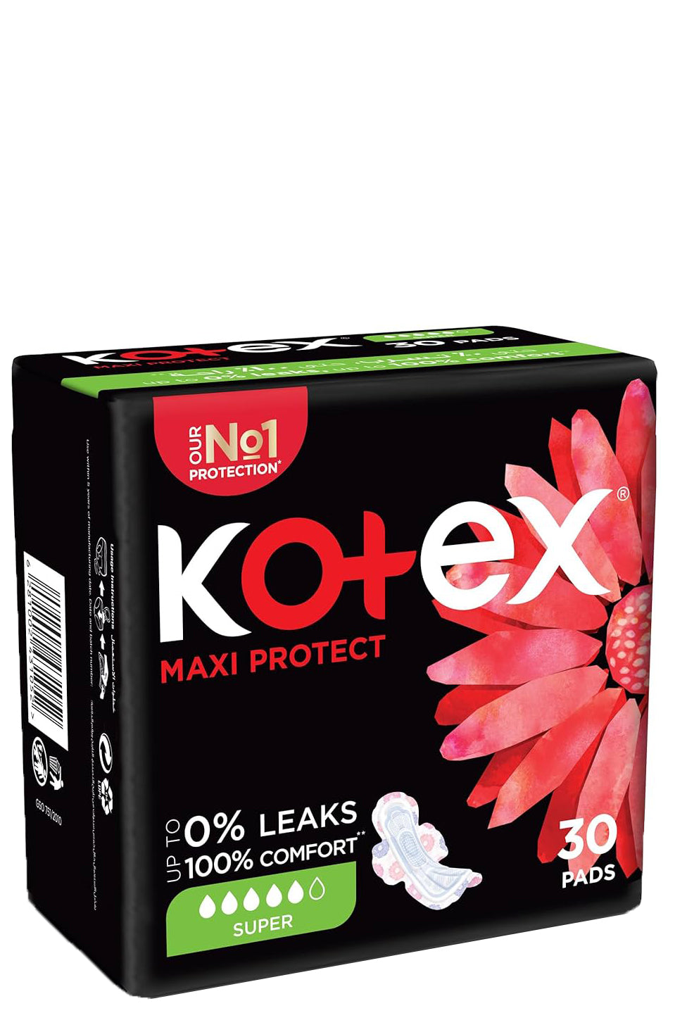 Kotex Maxi Super Comfort And Clean Wings 30 Pads - Perfect Fit With Stylish Uplift