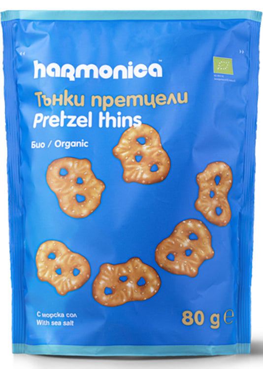 Harmonica Pretzel Thins With Sea Salt 80g - Organic, Delicious, Mood-lifting