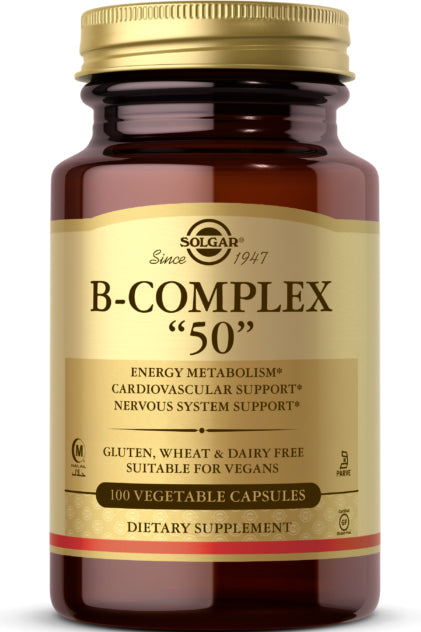 Solgar B-complex 50 Energy Metabolism Carbohydrates Fats Proteins Stress Support 100 Vegetable Capsules