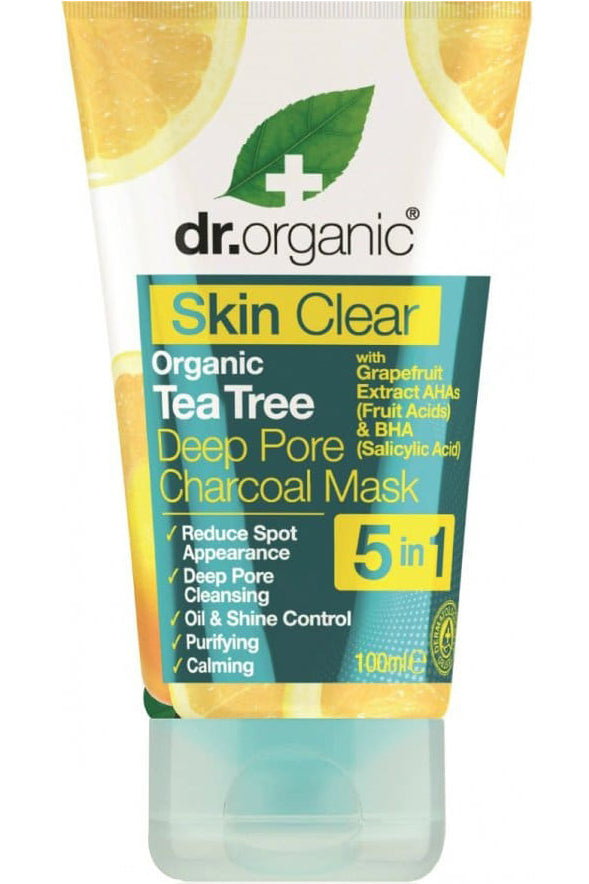 Dr Organic Skin Clear Deep Pore Charcoal Mask 100ml قناع تنقية وتخليص المسام العميقة بالفحم من دكتور أورجانيك سكين كلير 100 مل