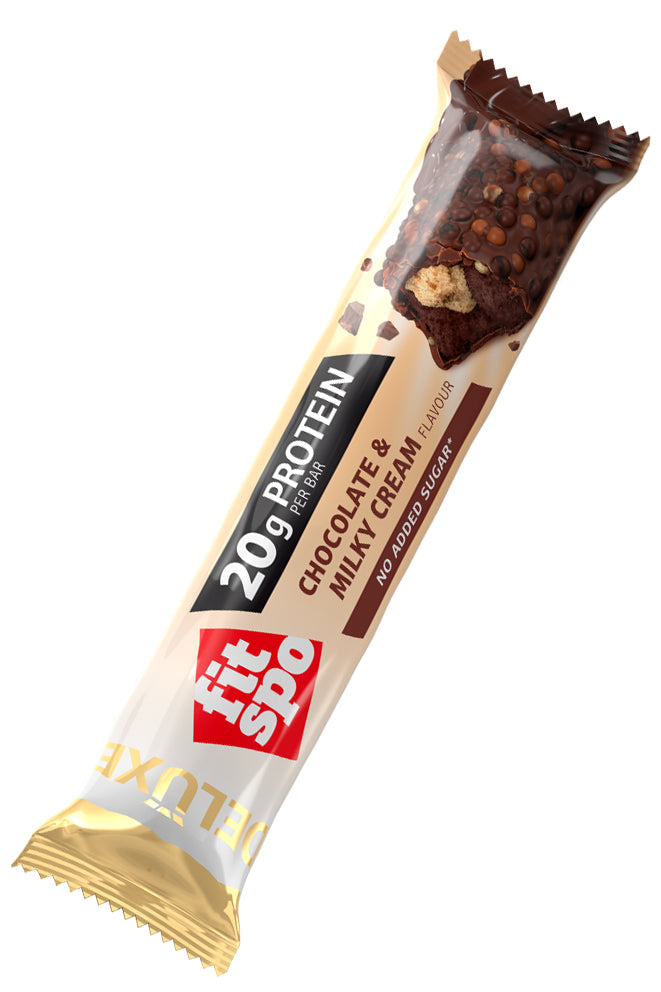 Fit Spo Protein Bar Deluxe High-protein & High-fiber Snack 65g Sugar-free Chocolate & Creamy Milky Center