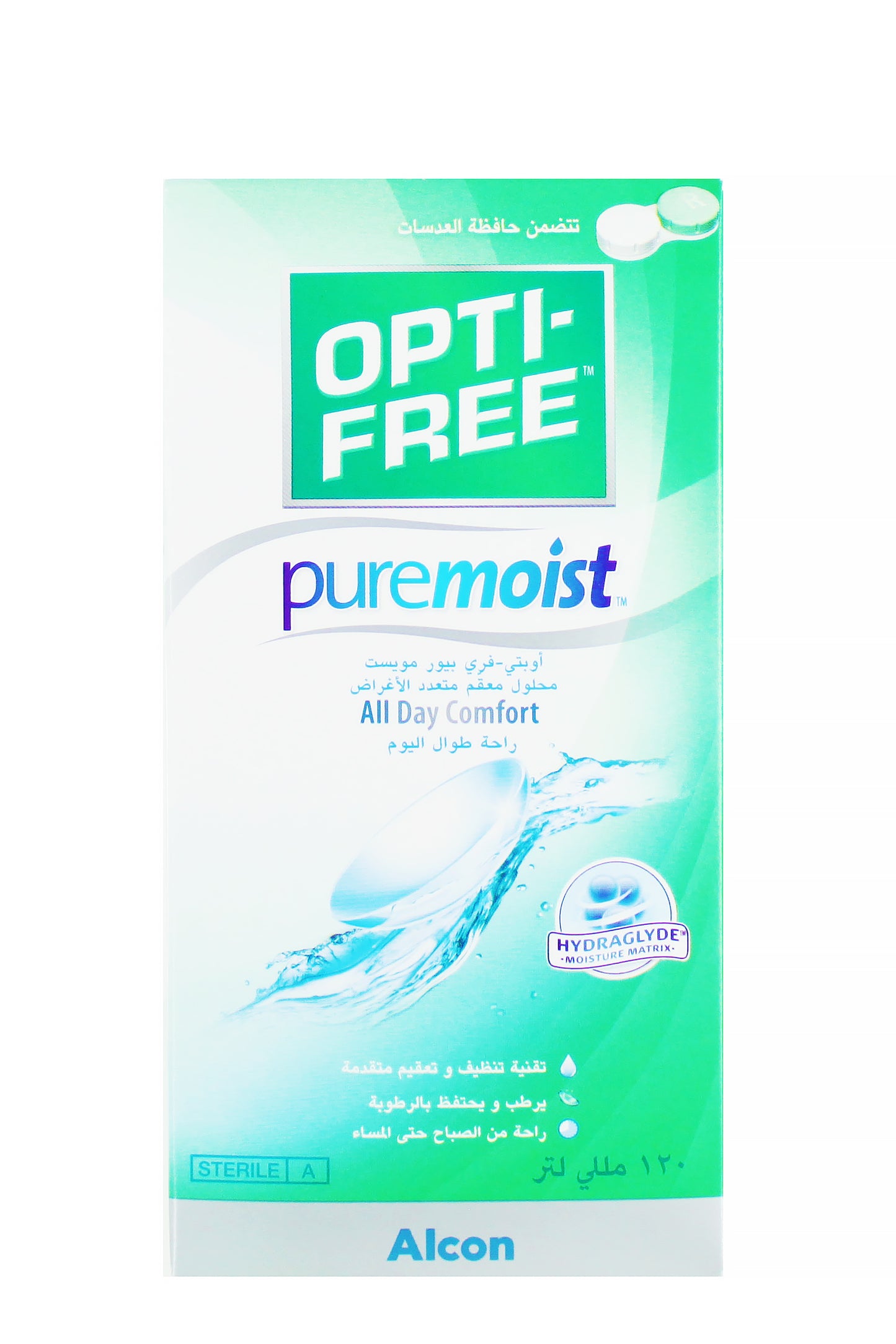 Optifree Puremoist، محلول متعدد الاستعمالات ومطهر، 120 مل، زجاجة