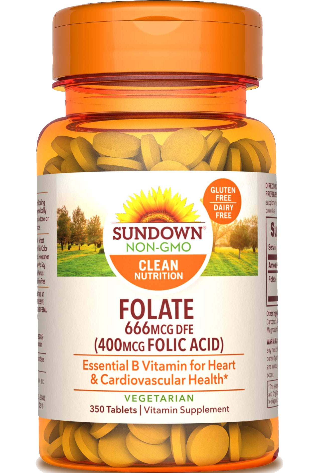 Sundown Naturals حمض الفوليك 400 مكجم لدعم القلب ودعم ما قبل الولادة 350 قرصًا