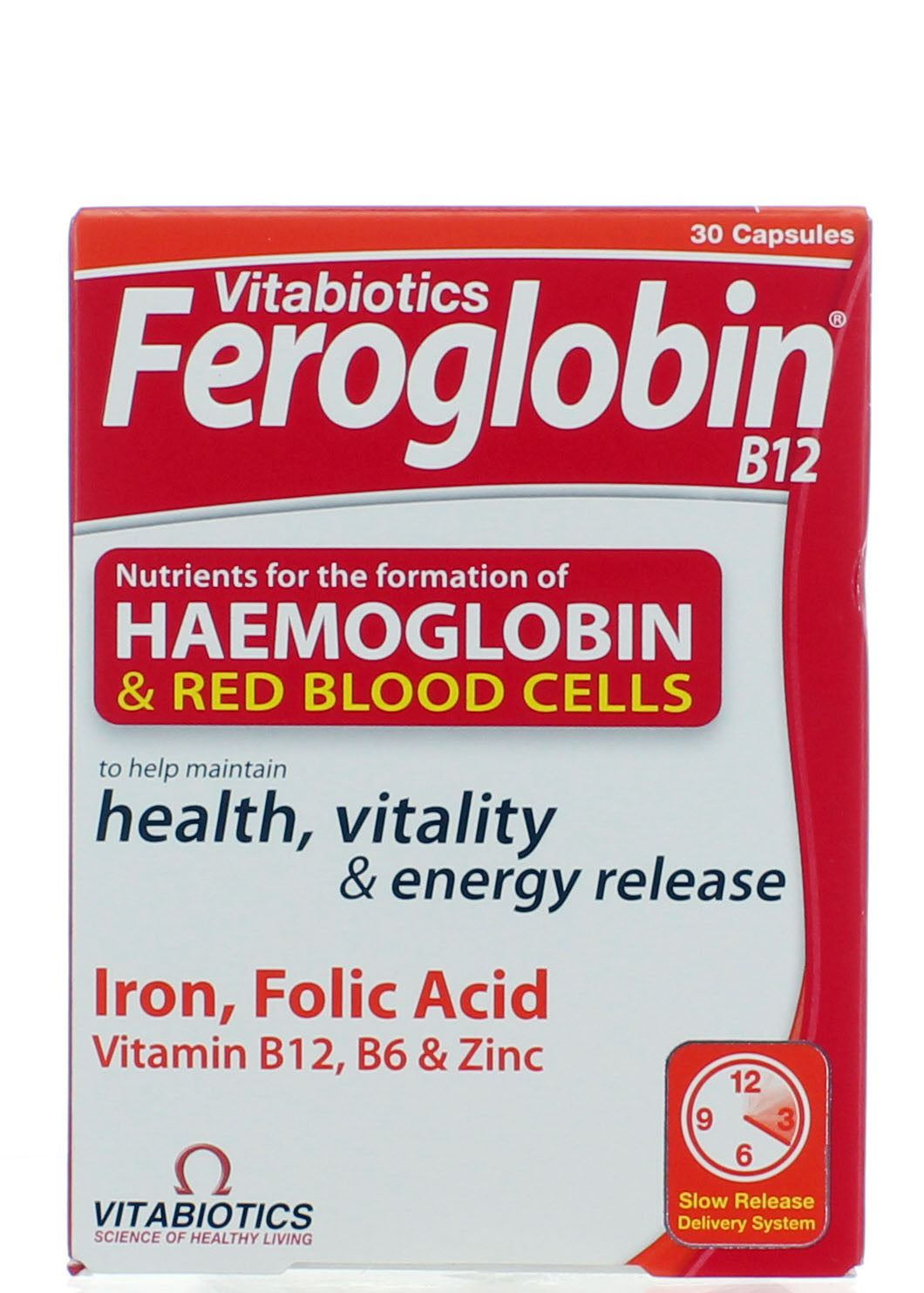 Vitabiotics Feroglobin B12 كبسولات بطيئة المفعول من مركب الحديد 30 كبسولة