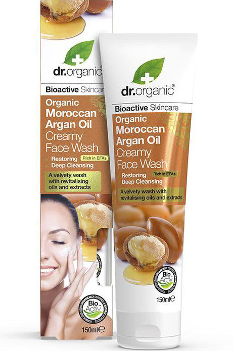 غسول الوجه الكريمي بزيت الأرغان المغربي من دكتور أورجانيك، 150 مل لتجديد البشرة