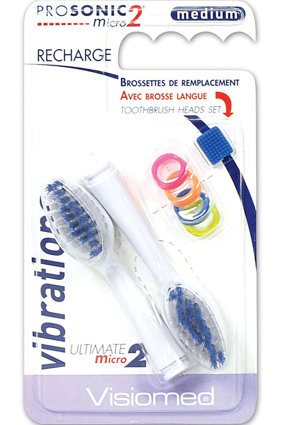 رؤوس فرشاة أسنان بديلة Prosonic Medium من Visiomed تنظيف فائق بشعيرات Dupont Tynex عبوة من قطعتين