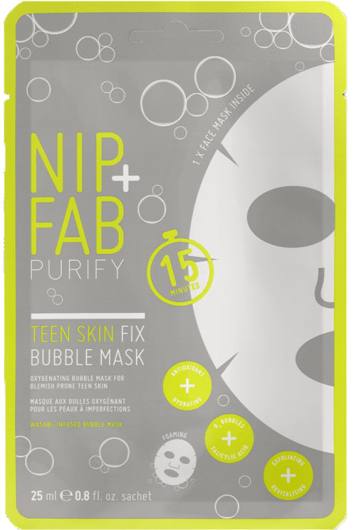 Nip+fab Teen Skin Fix Bubble Sheet Mask Oxygenating Purifying Instant Refresh For Oily Skin 1 Sheet