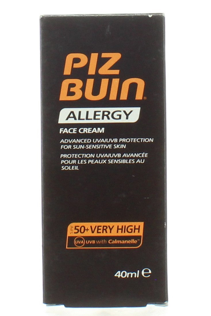 Piz Buin Allergy Sun Sensitive Skin Face Cream Spf50 حماية قوية من الشمس مع Calmanelle ومضادات الأكسدة 40 مل