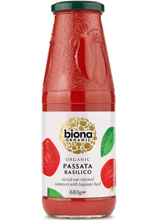 Biona Organic Passata Basilico Tomato Sauce With Basil 680g - Sun-ripened Tomatoes, Fragrant Basil