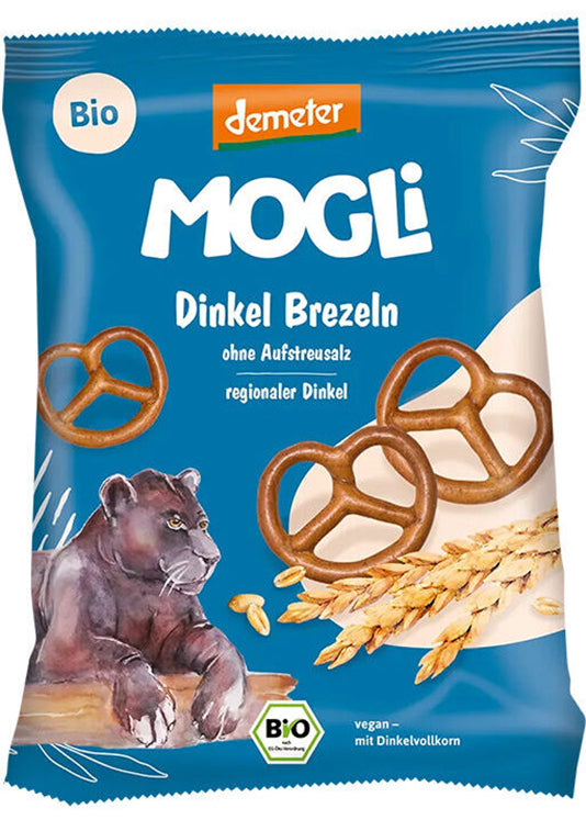 Mogli Organic Spelt Pretzels 50g - Bio-dynamic Spelt Flour, No Salt, Crunchy Treat