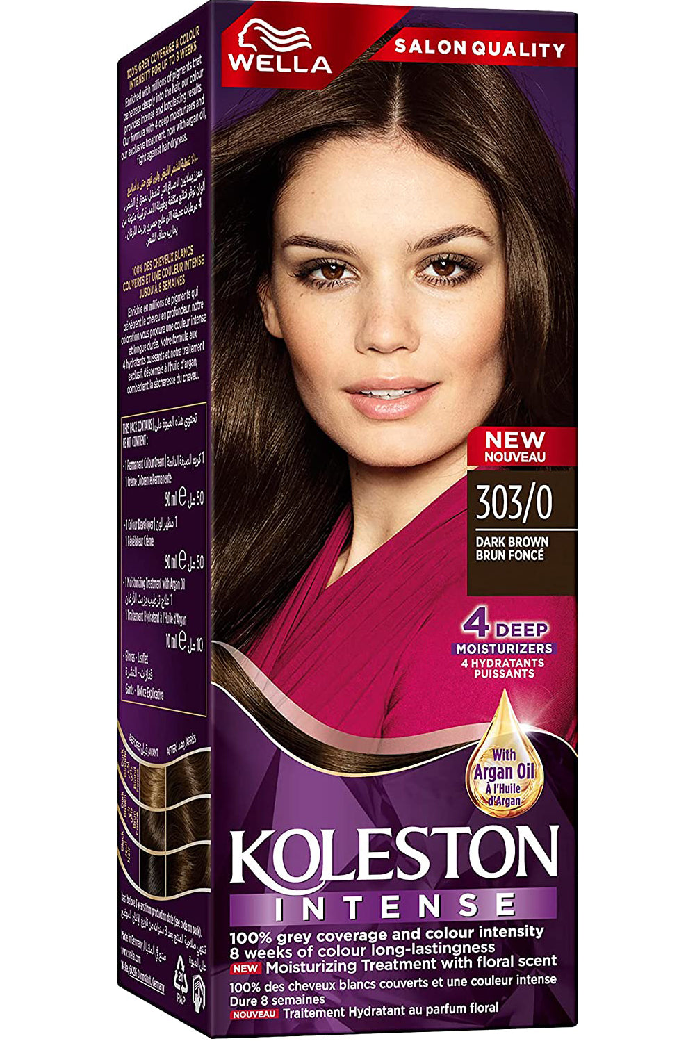 مجموعة صبغة شعر كوليستون من ويلا بني غامق تغطية تدوم طويلاً للشعر الرمادي مع بديل الزيت المغذي 2000 303/0