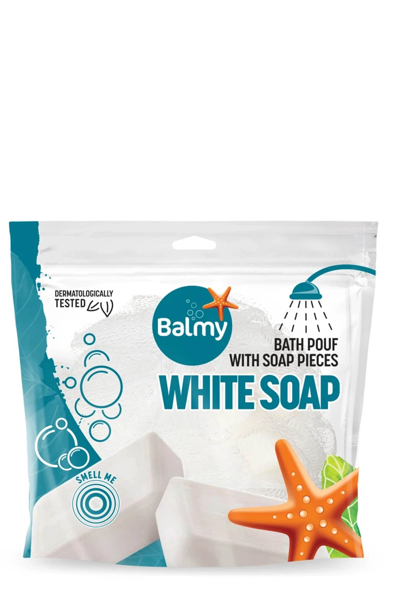 Balmy Bath Pouf White Soap Infused Dermatologically Tested Gentle Exfoliating All-in-one