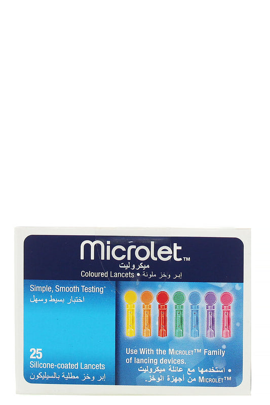 Contour Plus Microlet، 25 إبرة وخز، دقيقة، للاستخدام مرة واحدة، مغلفة بالسيليكون، عبوة