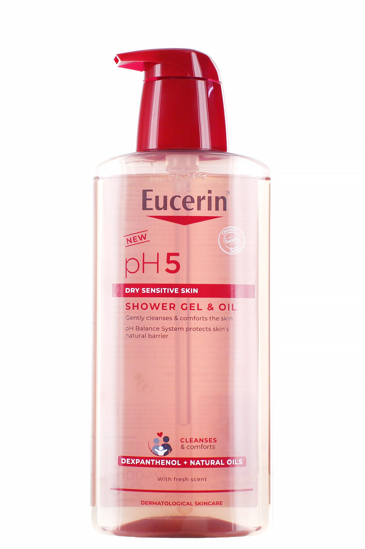 جل استحمام وزيت Eucerin Ph5 للبشرة الجافة والحساسة مع نظام توازن الأس الهيدروجيني، وديكسبانثينول وزيوت طبيعية لتنظيف لطيف وحماية حاجز البشرة