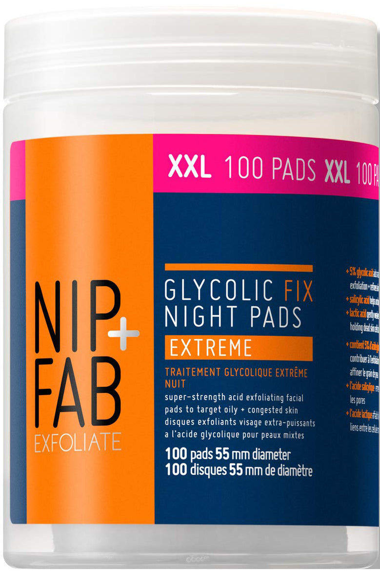Nip Fab Glycolic Fix Night Pads Extreme Xxl مقشر مفتح 5% حمض الجليكوليك حمض الساليسيليك