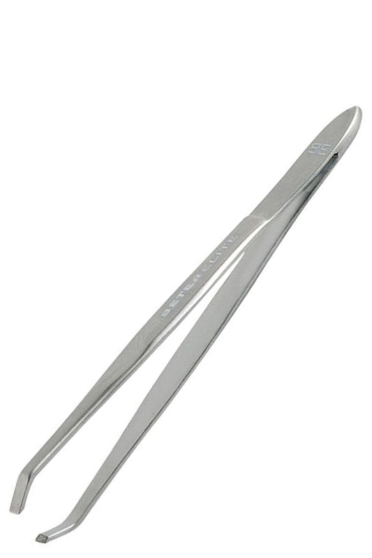ملقط Beter Elite الاحترافي من الفولاذ المقاوم للصدأ لإزالة الشعر بسهولة بلمسة نهائية كروم مطفأة ورأس مستقيم/مائل