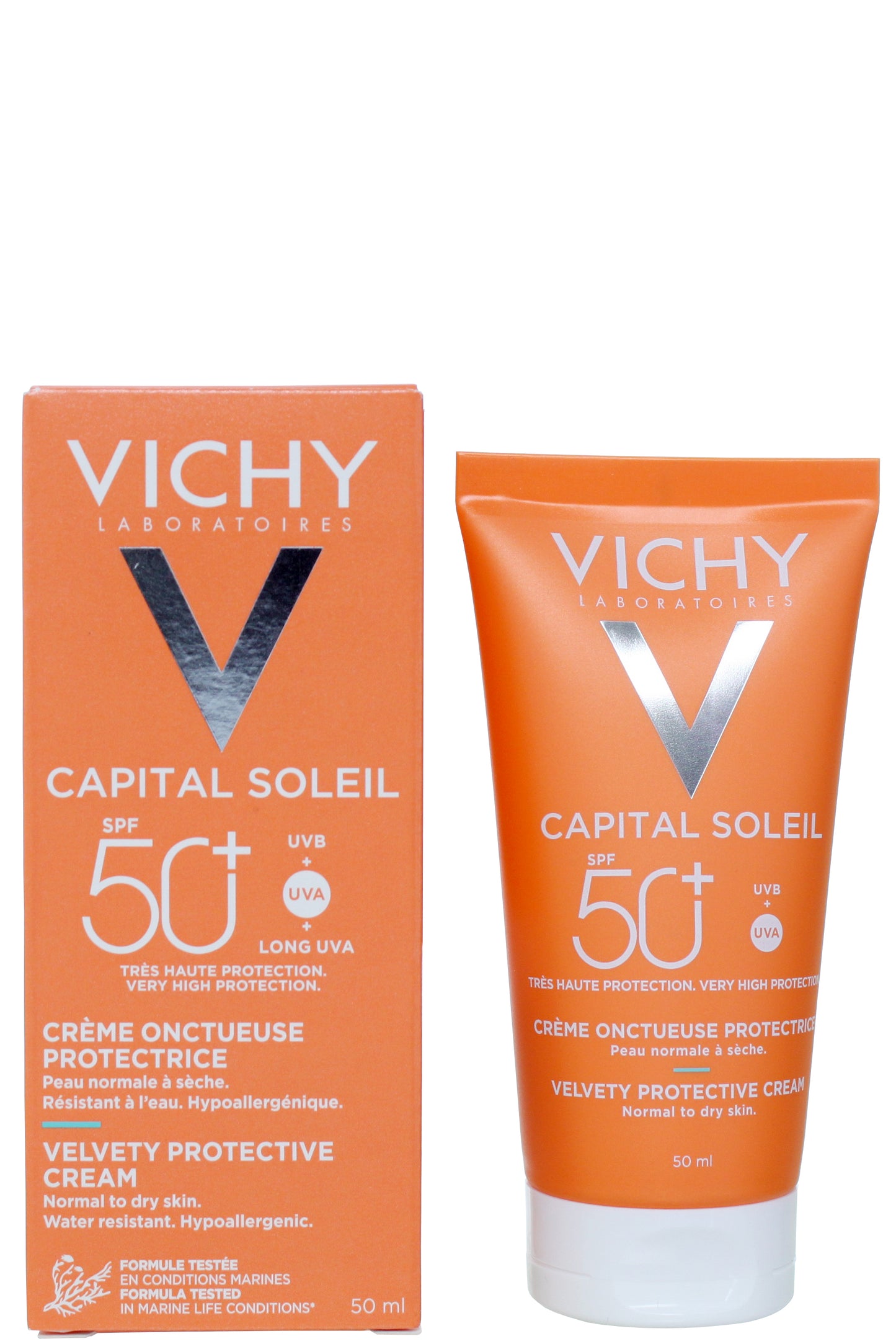 كريم فيشي كابيتال سولاي الواقي من الشمس المخملي بعامل حماية Spf50 و حمض الهيالورونيك 50 مل