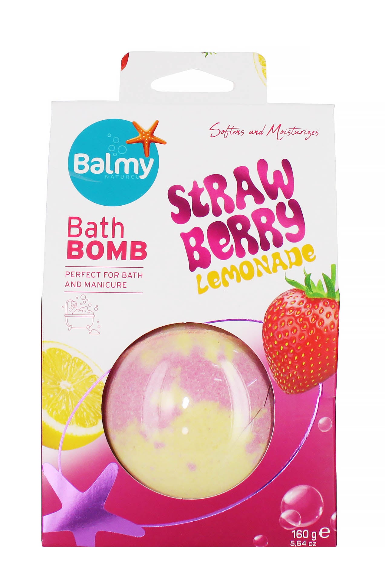 Balmy Bath Bomb Softening Moisturizing Skin With Strawberry Lemonade Scent 160g