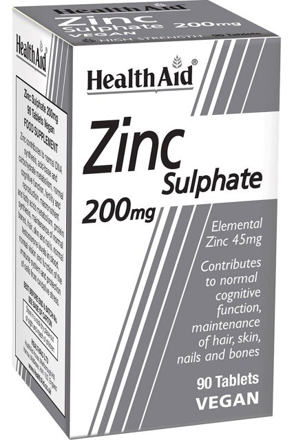 Healthaid كبريتات الزنك 200 ملجم دعم صحة الجهاز المناعي والعظام 90 قرصًا