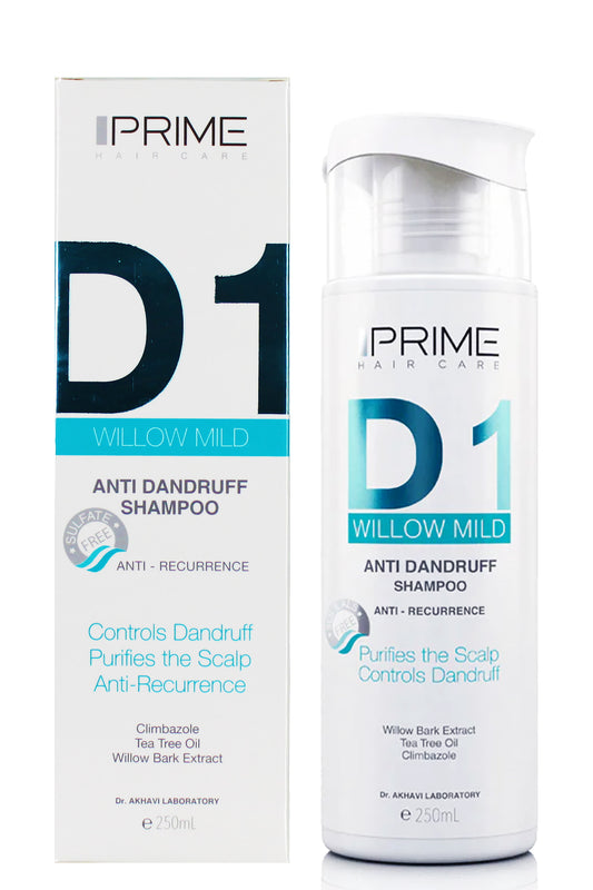 شامبو Primehaircare Willow Mild المضاد للقشرة - يتحكم في التكرار باستخدام كليمبازول وزيت شجرة الشاي ومستخلص لحاء الصفصاف 250 مل