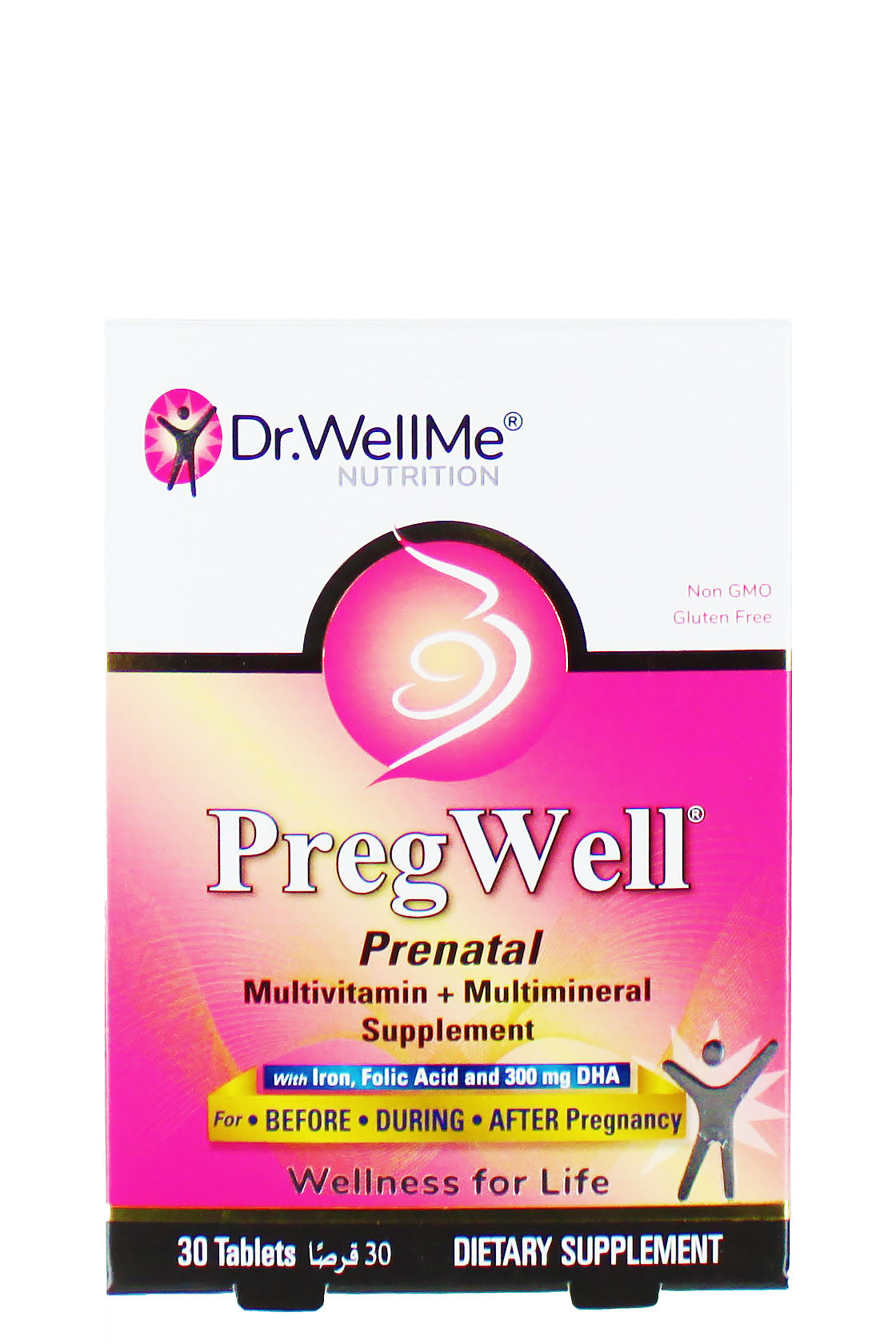 Drwellme Pregwell Prenatal Multivitamin Multimineral With Iron Folic Acid 300mg Dha For Maternal & Fetal Health Non-gmo Gluten-free 30 Tablets