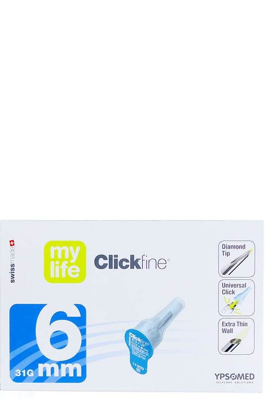 Mylife Clickfine، 6 مم، إبرة قلم، حقن خالٍ من الألم برأس ألماسي، راحة دقيقة، تصميم متين