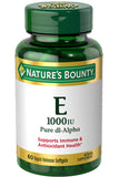 Nature's Bounty E-1000 وحدة دولية دي ال-ألفا لدعم مضادات الأكسدة 60 كبسولة هلامية