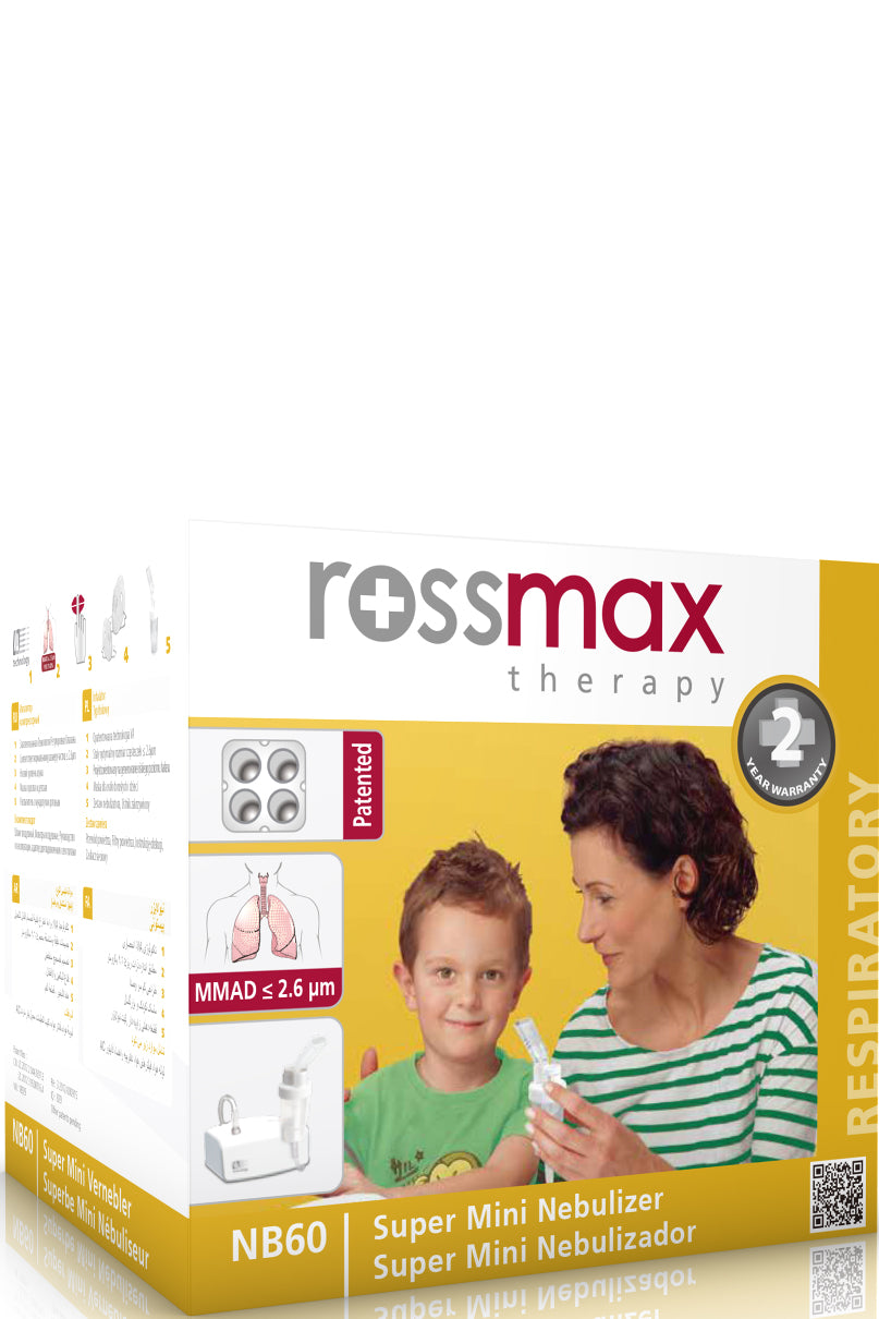 Rossmax Mini Nebulizer Nb60 - Portable, Quiet, Efficient Medication Delivery With Adjustable Valve Technology, Ultra-compact Design, Includes Masks And Mouthpiece