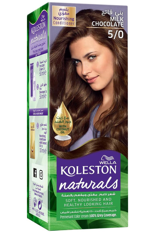 Wella Koleston Naturals Professional Hair Color 5/0 Milk Chocolate 50ml - Rich Deep Color, 100% Gray Coverage, Conditioning Agents