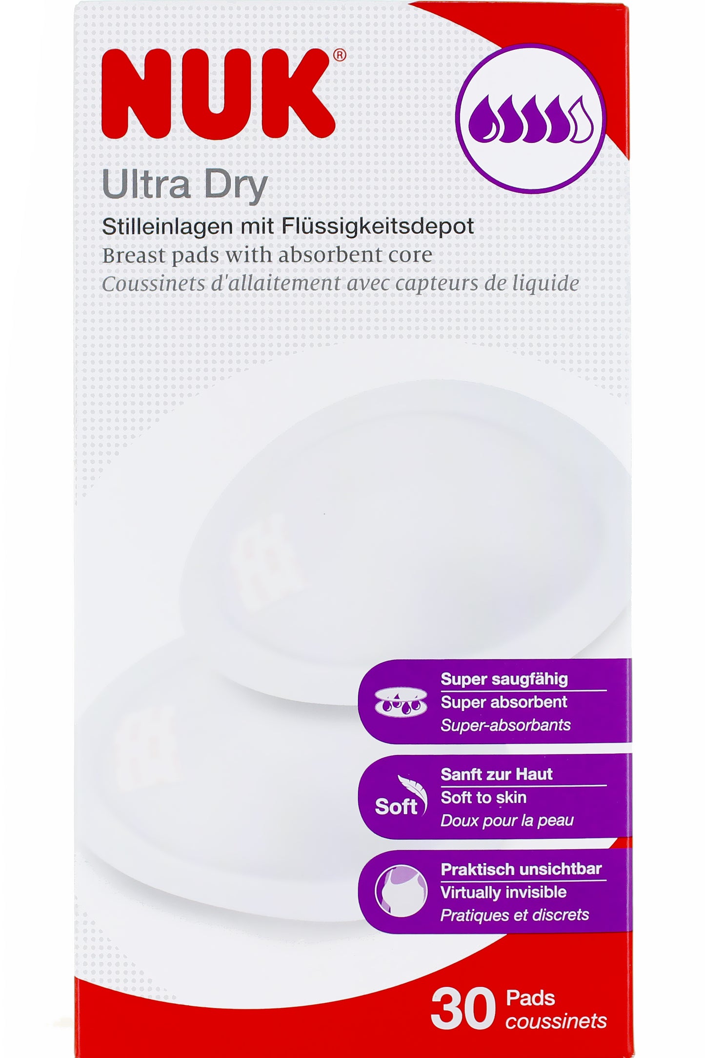 Nuk Ultra Dry Breast Pads For Breastfeeding Mothers - Anatomical, Hygienic, Soft - 30 Pads Per Box