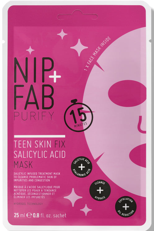 Nip Fab Teen Skin Fix Salicylic Acid Sheet Mask Blemish Fighting Hydrating 25ml