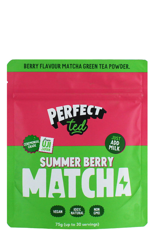 Perfect Summer Berry Flavor Matcha Powder Natural Energy & Focus Antioxidant Green Tea Vegan 75g