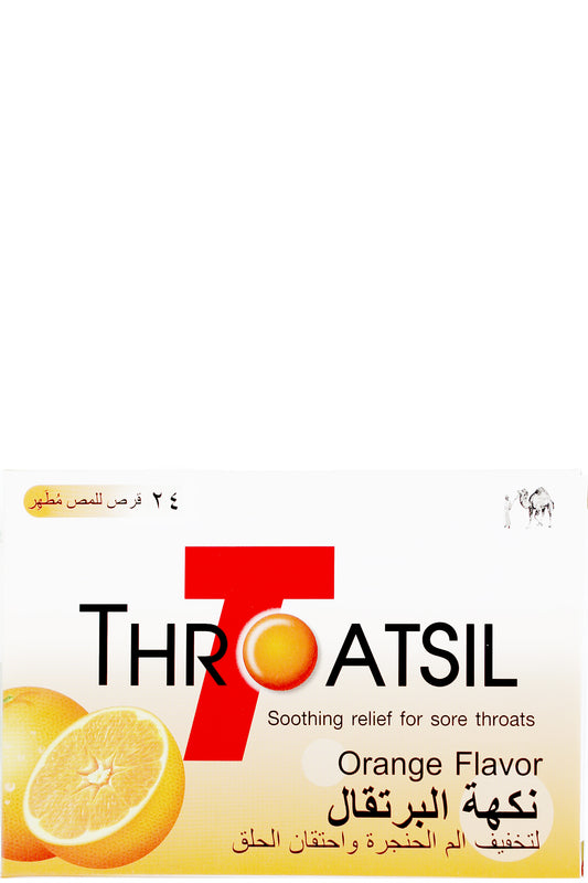أقراص استحلاب ثروتسل المضادة للبكتيريا للحلق راحة طويلة الأمد بنكهة البرتقال المهدئة 24 قرصًا