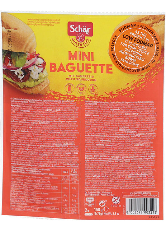 Dr. Schär Gluten-free Mini Baguette Duo 150g - Pre-baked, Crisp And Fresh After Baking