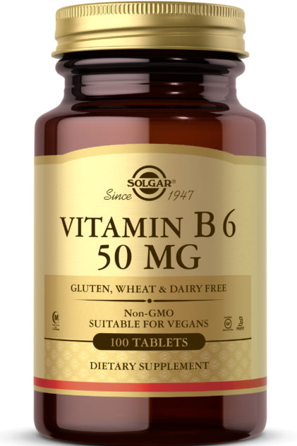 Solgar Vitamin B6 50mg بيريدوكسين لدعم الطاقة وخلايا الدم الحمراء 100 قرص