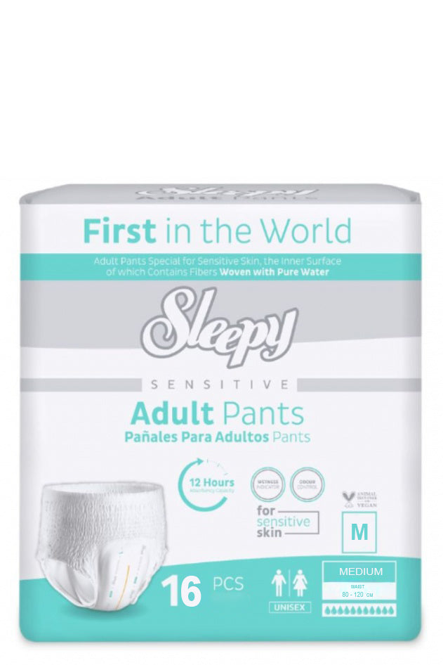 Sleepy Adult Incontinence Pants For Sensitive Skin With Pure Water Fibers For 12-hour Absorbency, Medium, Unisex Eco-pack