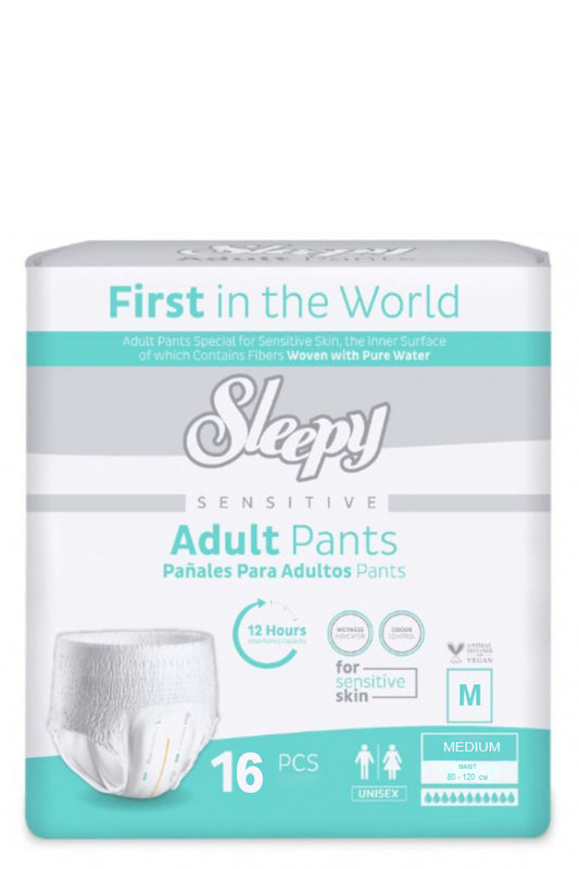Sleepy Adult Incontinence Pants For Sensitive Skin With Pure Water Fibers For 12-hour Absorbency, Medium, Unisex Eco-pack