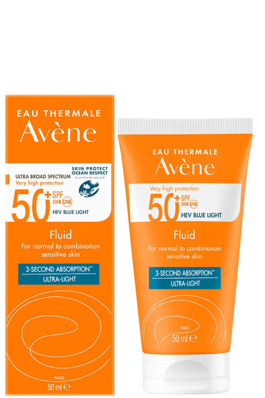 مستحلب واقي شمس من أفين بعامل حماية Spf50+ خالٍ من الزيوت حماية عالية جداً للبشرة الحساسة مع تأثير إطفاء للمعة 50 مل