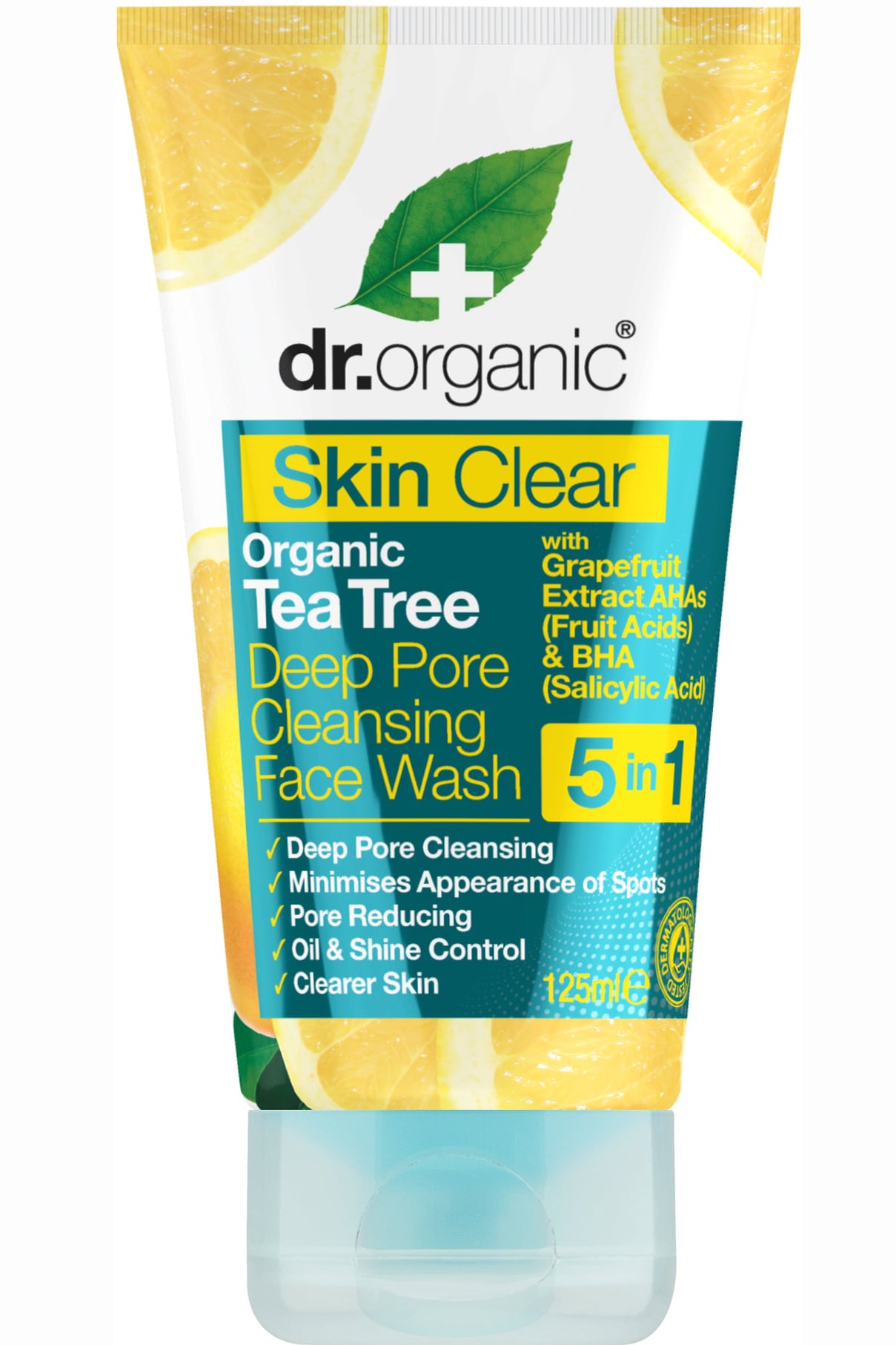 Dr Organic Skin Clear Deep Pore Face Wash 125ml Tea Tree & Grapefruit
