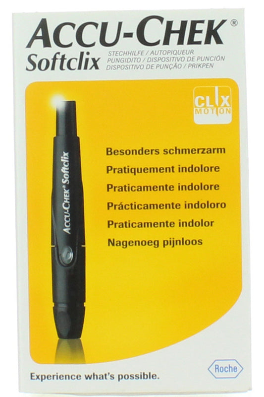 جهاز وخز آكيوتشيك سوفت كليكس 2 (Accu-Chek Softclix II) لاختبار دم خالٍ من الألم بتقنية كليكس موشن (Clixmotion) وإعدادات عمق قابلة للتخصيص