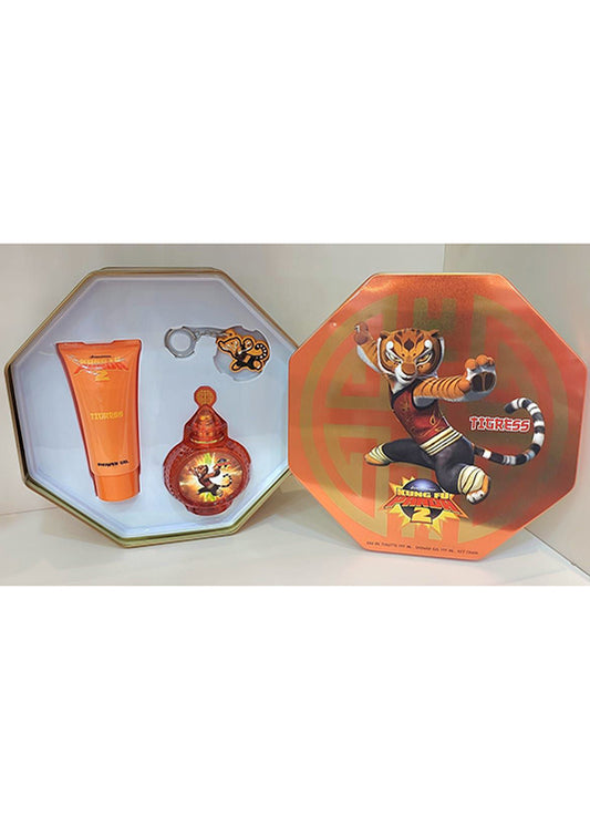 طقم هدايا كونغ فو باندا 2 تيغريس عطر يدوم طويلاً ولوشن مرطب للجسم 50 مل عطر 100 مل لوشن سلسلة مفاتيح أنيقة