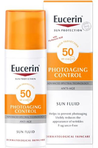 Eucerin Sun Age Control واقي شمسي بعامل حماية Spf50+ مع حمض الهيالورونيك لمكافحة الشيخوخة - 50 مل