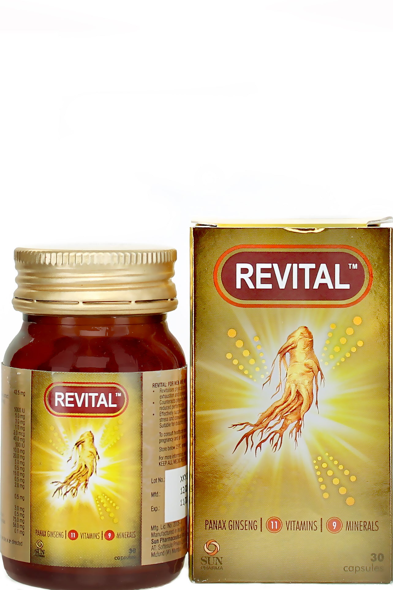 Revital, 30 Energy-boosting Capsules Enhanced Energy With Ginseng & Green Tea Extract, Container