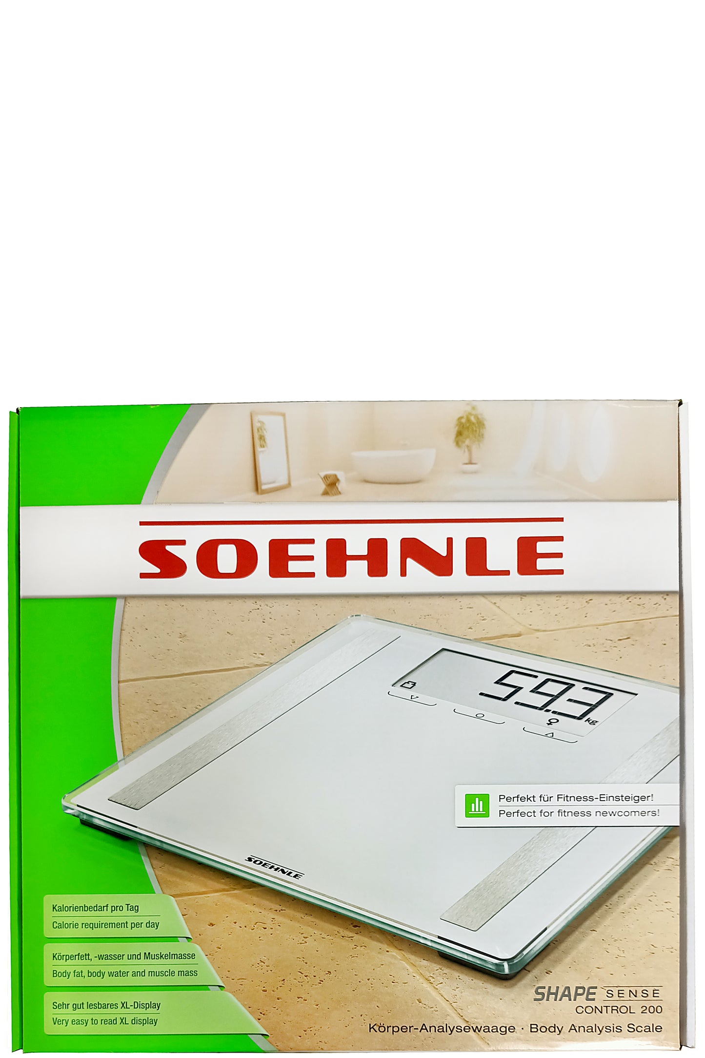 ميزان تحليل الجسم من Soehnle مع حساب السعرات الحرارية، سعة تحميل 180 كجم، شاشة LCD كبيرة، التعرف على المستخدم
