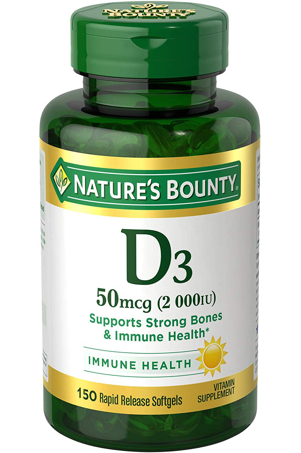 Nature's Bounty فيتامين د 2000 وحدة دولية لدعم صحة العظام والمناعة 150 كبسولة هلامية